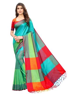 Green Woven Poly Silk Saree With Blouse 1