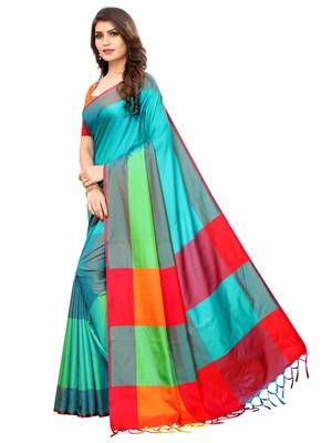 Green Woven Poly Silk Saree With Blouse 2
