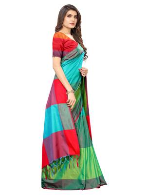 Green Woven Poly Silk Saree With Blouse 3