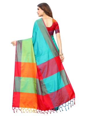 Green Woven Poly Silk Saree With Blouse 4