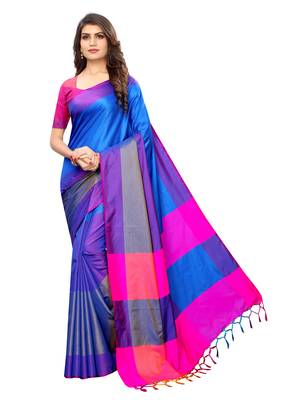 Blue Woven Poly Silk Saree With Blouse 1