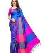 Blue Woven Poly Silk Saree With Blouse