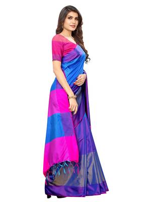 Blue Woven Poly Silk Saree With Blouse 3