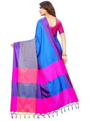 Blue Woven Poly Silk Saree With Blouse 4