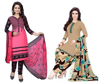 Combo Of 2 Printed Synthetic Unstitched Salwar With Dupatta 1