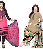 Combo Of 2 Printed Synthetic Unstitched Salwar With Dupatta