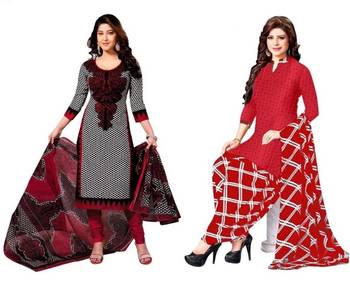 Combo Of 2 Printed Synthetic Unstitched Salwar With Dupatta 1