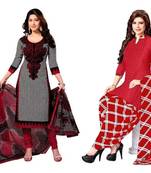 Combo Of 2 Printed Synthetic Unstitched Salwar With Dupatta