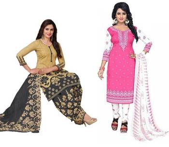 Combo Of 2 Printed Synthetic Unstitched Salwar With Dupatta 1