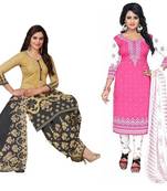 Combo Of 2 Printed Synthetic Unstitched Salwar With Dupatta