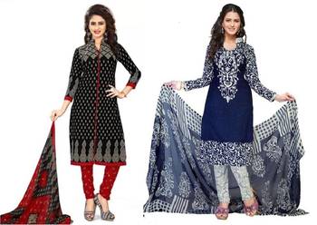 Combo Of 2 Printed Synthetic Unstitched Salwar With Dupatta 1