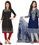 Combo Of 2 Printed Synthetic Unstitched Salwar With Dupatta