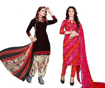 Combo Of 2 Printed Synthetic Unstitched Salwar With Dupatta 1