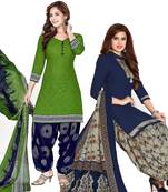 Combo Of 2 Printed Synthetic Unstitched Salwar With Dupatta