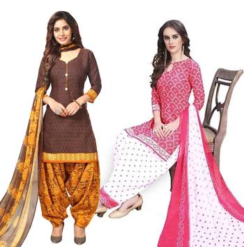 Combo Of 2 Printed Synthetic Unstitched Salwar With Dupatta 1