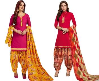 Combo Of 2 Printed Synthetic Unstitched Salwar With Dupatta 1