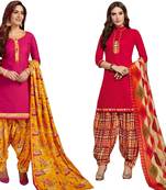 Combo Of 2 Printed Synthetic Unstitched Salwar With Dupatta