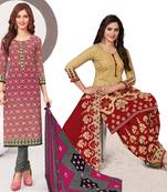 Combo Of 2 Printed Synthetic Unstitched Salwar With Dupatta