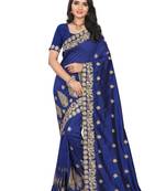 Navy blue embroidered art silk saree with blouse