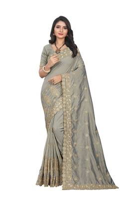 Grey Embroidered Art Silk Saree With Blouse 1