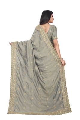 Grey Embroidered Art Silk Saree With Blouse 3