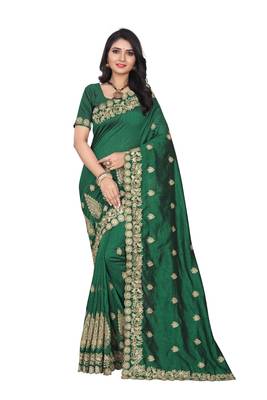 Green Embroidered Art Silk Saree With Blouse 1