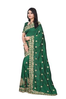 Green Embroidered Art Silk Saree With Blouse 2
