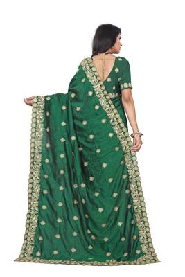 Green Embroidered Art Silk Saree With Blouse 3