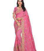 Pink Embroidered Art Silk Saree With Blouse
