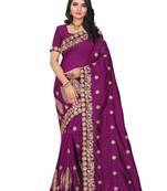 Wine embroidered art silk saree with blouse