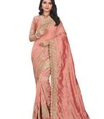 Peach embroidered art silk saree with blouse
