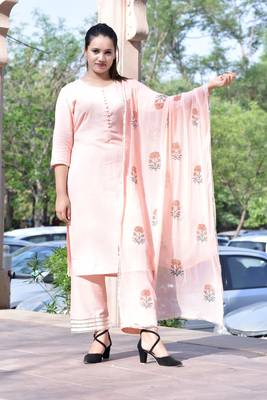 Pink Stylish Women 3 Piece Rayon heavy Gotta patti work kurta Palazzo Set With heavy Designer Block Print Duppata 1