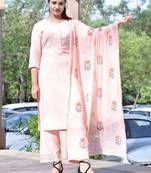 Pink Stylish Women 3 Piece Rayon heavy Gotta patti work kurta Palazzo Set With heavy Designer Block Print Duppata
