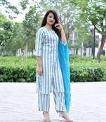 Green Stylish Women 3 piece Straight loom made Rayon Kurta pallazo set with Heavy Banarsi Duppata