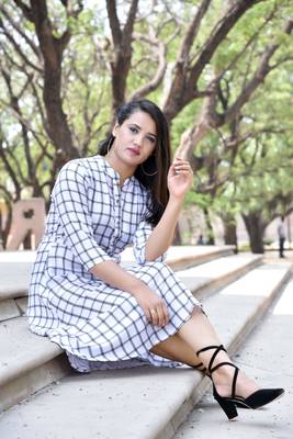 White Stylish Women White A-line Kurti with Checks 1