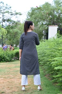 Black Stylish Women Black stright Kurti with beautiful white Checks  pillazo 2