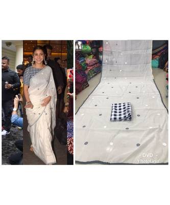 off-white Embroidery Chanderi patywear Bollowood saree with blouse 1