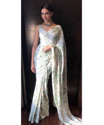 green Digital Printed georgette partywear Bollywood saree with blouse 1
