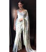 green Digital Printed georgette partywear Bollywood saree with blouse