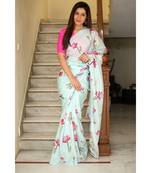 skyblue Digital Printed georgette partywear Bollywood saree with blouse