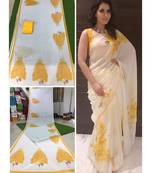 yellow Digital printed georgette partywear Bollywood saree with blouse