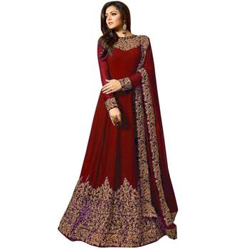 Maroon Embroidered Faux Georgette Semi Stitched Anarkali 1