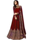 Maroon Embroidered Faux Georgette Semi Stitched Anarkali