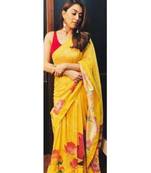 yellow Digital printed georgette partywear Bollywood saree with blouse