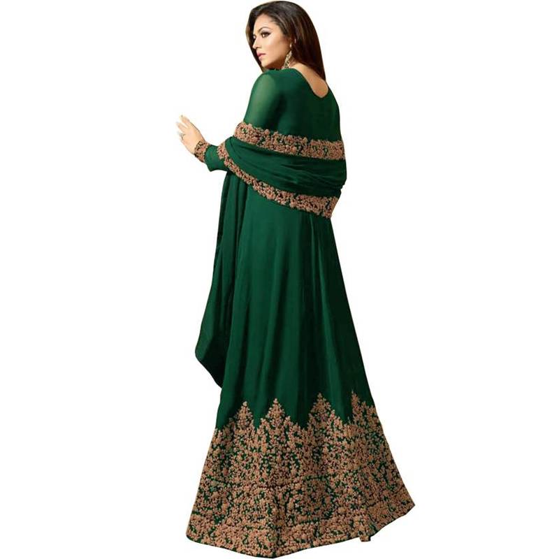 Green Embroidered Faux Georgette Semi Stitched Anarkali