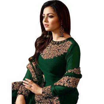 Green Embroidered Faux Georgette Semi Stitched Anarkali 3