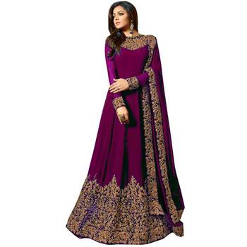 Purple Embroidered Faux Georgette Semi Stitched Anarkali 1