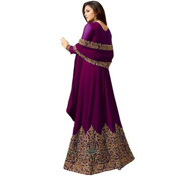 Purple Embroidered Faux Georgette Semi Stitched Anarkali 2