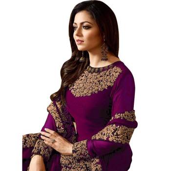 Purple Embroidered Faux Georgette Semi Stitched Anarkali 3