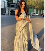 white Digital printed Rangoli Silk partywear Bollywood  saree with blouse